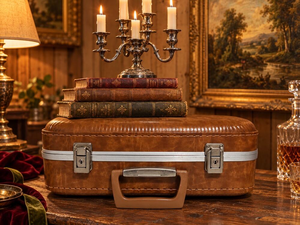 Vintage Brown Hard Shell Suitcase Top Handle Travel Retro Luggage Storage Prop